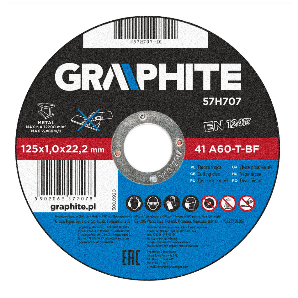 GRAPHITE Vágókorong fémhez 125x1.0x22mm, 41 A60-T-BF 57H707