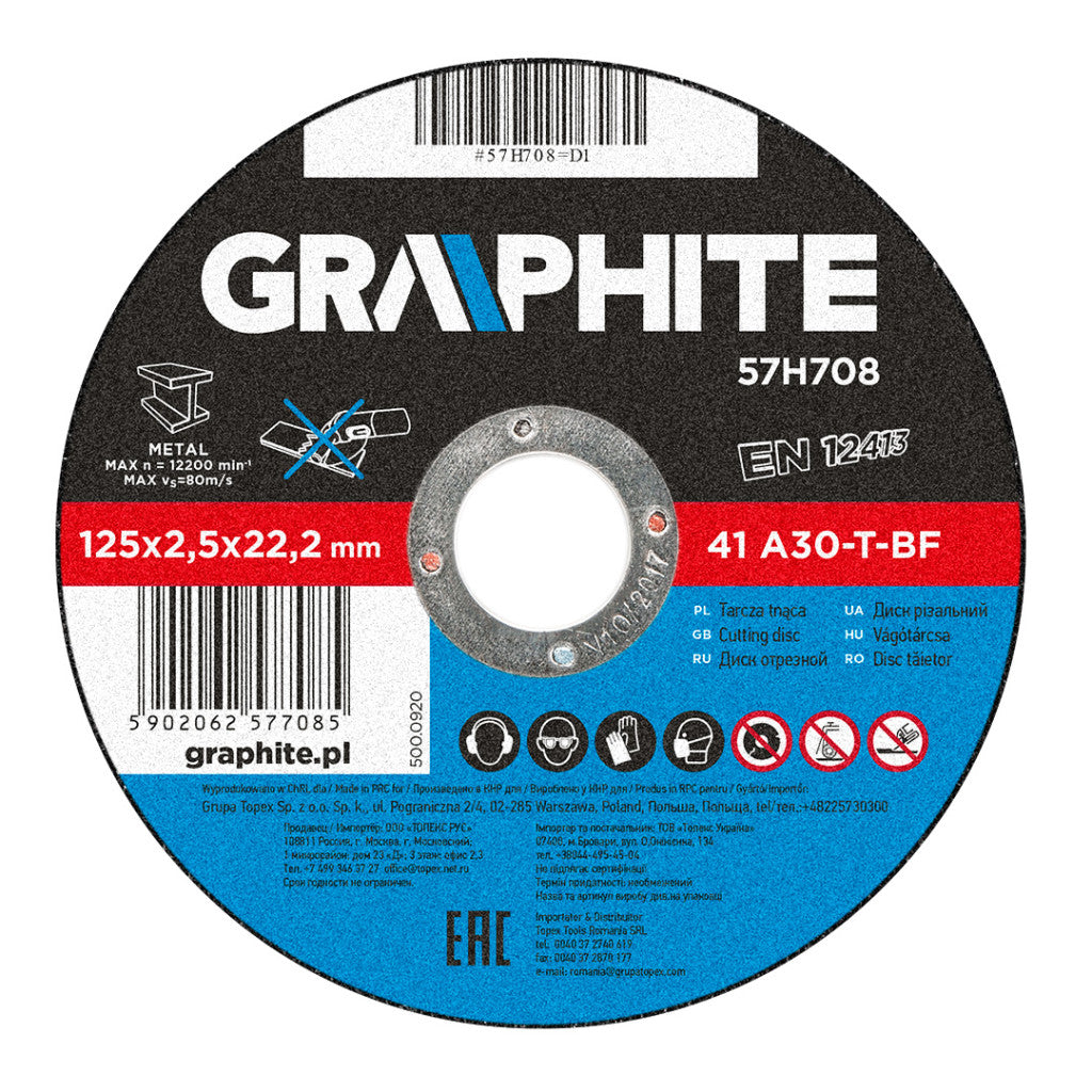 GRAPHITE Vágókorong fémhez 125x2.5x22mm, 41 A30-T-BF 57H708