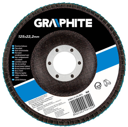 GRAPHITE Csiszolókorong lamellás 125x22.2mm, K40, cirkónium, INOX 57H841