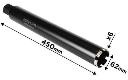 GRAPHITE Gyémánt magfúró korona, 62x450mm, 6 szegmenses, 58G540 géphez 57H859