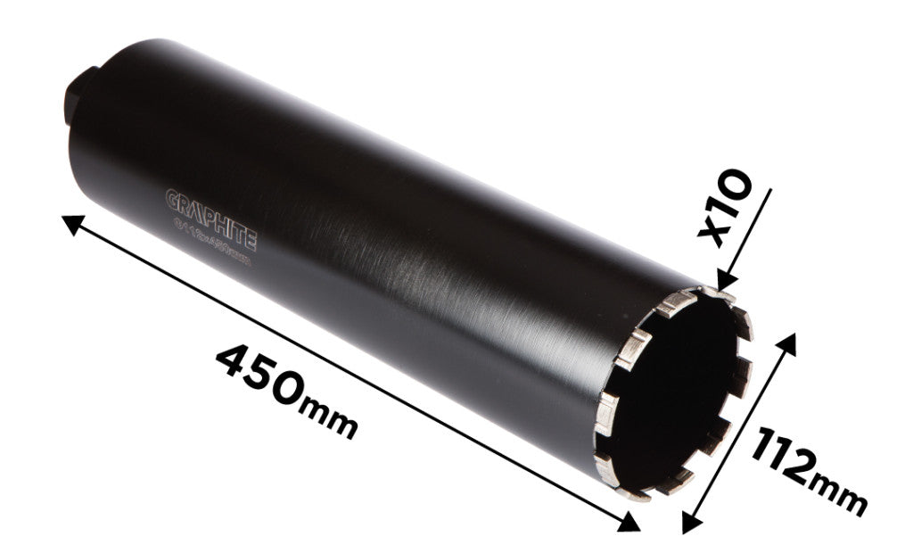 GRAPHITE Gyémánt magfúró korona, 112x450mm, 10 szegmenses, 58G540 géphez 57H863