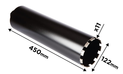 GRAPHITE Gyémánt magfúró korona, 122x450mm, 11 szegmenses, 58G540 géphez 57H864