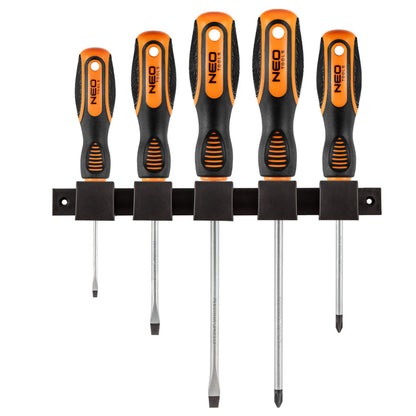 NEO TOOLS Csavarhúzó készlet, fali tartóval, 5db 25 év garanciával 04-192
