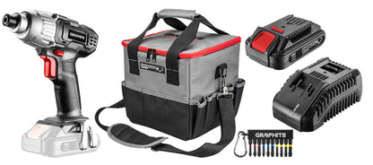 GRAPHITE Akkus gépkészlet Energy+, 18V/2Ah: akkus ütvecsavarozó 1/4"(hatszög) + táska(25x25cm) + bit klt+akku+töltő! 3 év garanciával 58G012-S15