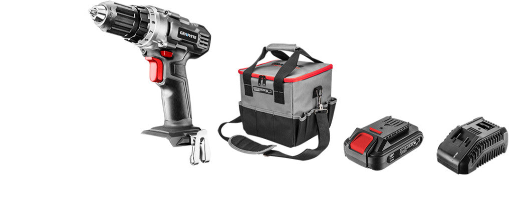 GRAPHITE Akkus gépkészlet Energy+, 18V/2Ah: akkus fúró + lámpa + táska + akku +töltő! 3 év garanciával 58G016