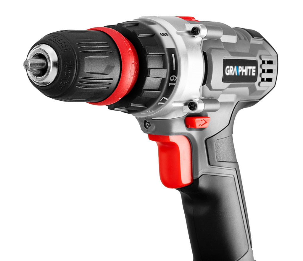 GRAPHITE Akkus fúró csavarozó, Energy+ 18V, 3 levehető tokmánnyal 10mm, egyenes, sarok, perem. akku nélkül!!! 3 év garanciával 58G022-AD