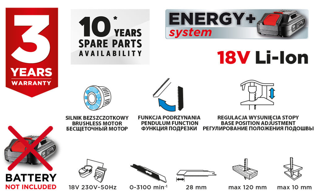 GRAPHITE Akkus szénkefementes orrfűrész, Energy+ 18V, akku nélkül!!! 3 év garanciával 58G096