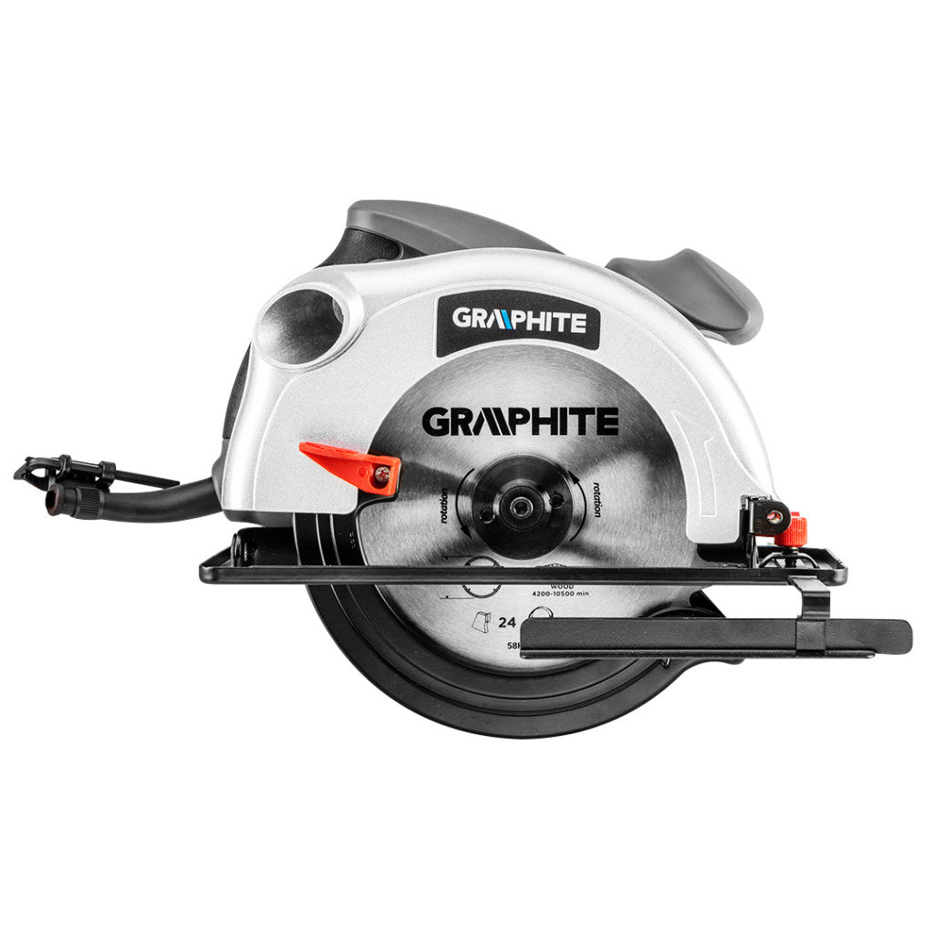 GRAPHITE Körfűrész 1200 W, 185mm, vágásmélység: 65/43mm, tartozék: párhuzamvezető, tartalék vágótárcsa, koffer 3 év garanciával 58G488