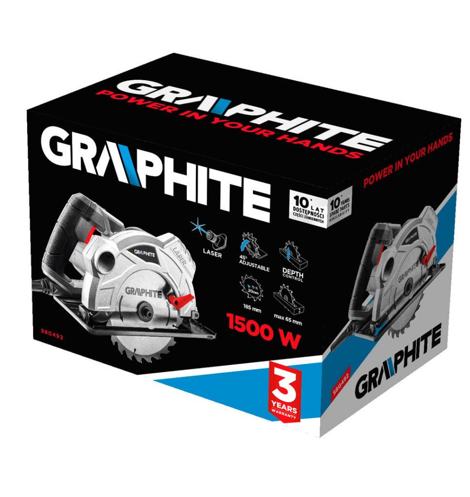 GRAPHITE Körfűrész 1500W, 185x20mm 3 év garanciával 58G492