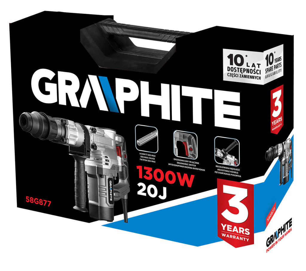 GRAPHITE Bontókalapács, SDS MAX, 1300W, 20J kofferben 3 év garanciával 58G877