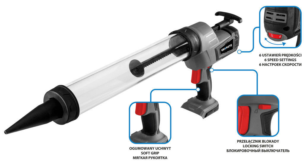 GRAPHITE Akkus kinyomópisztoly, Energy+, 600ml-es zárt tartályos, akku nélkül!!! 3 év garanciával 58GE115