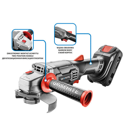 GRAPHITE Akkus sarokcsiszoló, 125mm Energy+ 18V, akku nélkül 3 év garanciával 58GE130