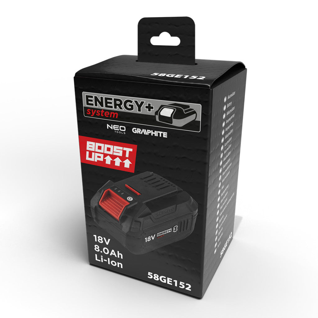 GRAPHITE Akkumulátor 8Ah, Energy+ egyakkus rendszerhez, 18V, BOOST UP 3 év garanciával 58GE152