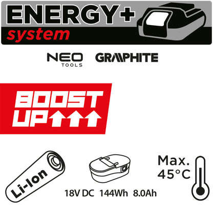 GRAPHITE Akkumulátor 8Ah, Energy+ egyakkus rendszerhez, 18V, BOOST UP 3 év garanciával 58GE152