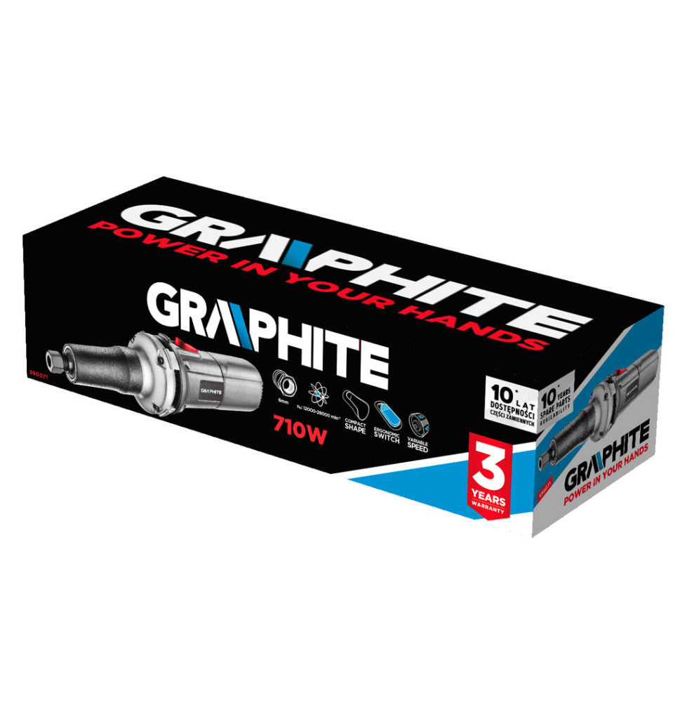 GRAPHITE Egyenes csiszoló 710W, állítható fordulatszám: 12000 - 28000 min-1, befogás: 6mm 3 év garanciával 59G071