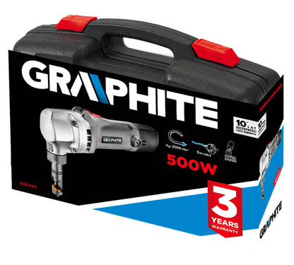 GRAPHITE LEMEZVÁGÓGÉP, folyamatos lyukasztó 500W, hullám- és síklemezekhez. Egyenes és ív vágásra. Kofferben. 3 év garanciával 59G401