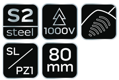 NEO TOOLS Csavarhúzó SL/PZ1 80mm, 1000V, szigetelt 04-219