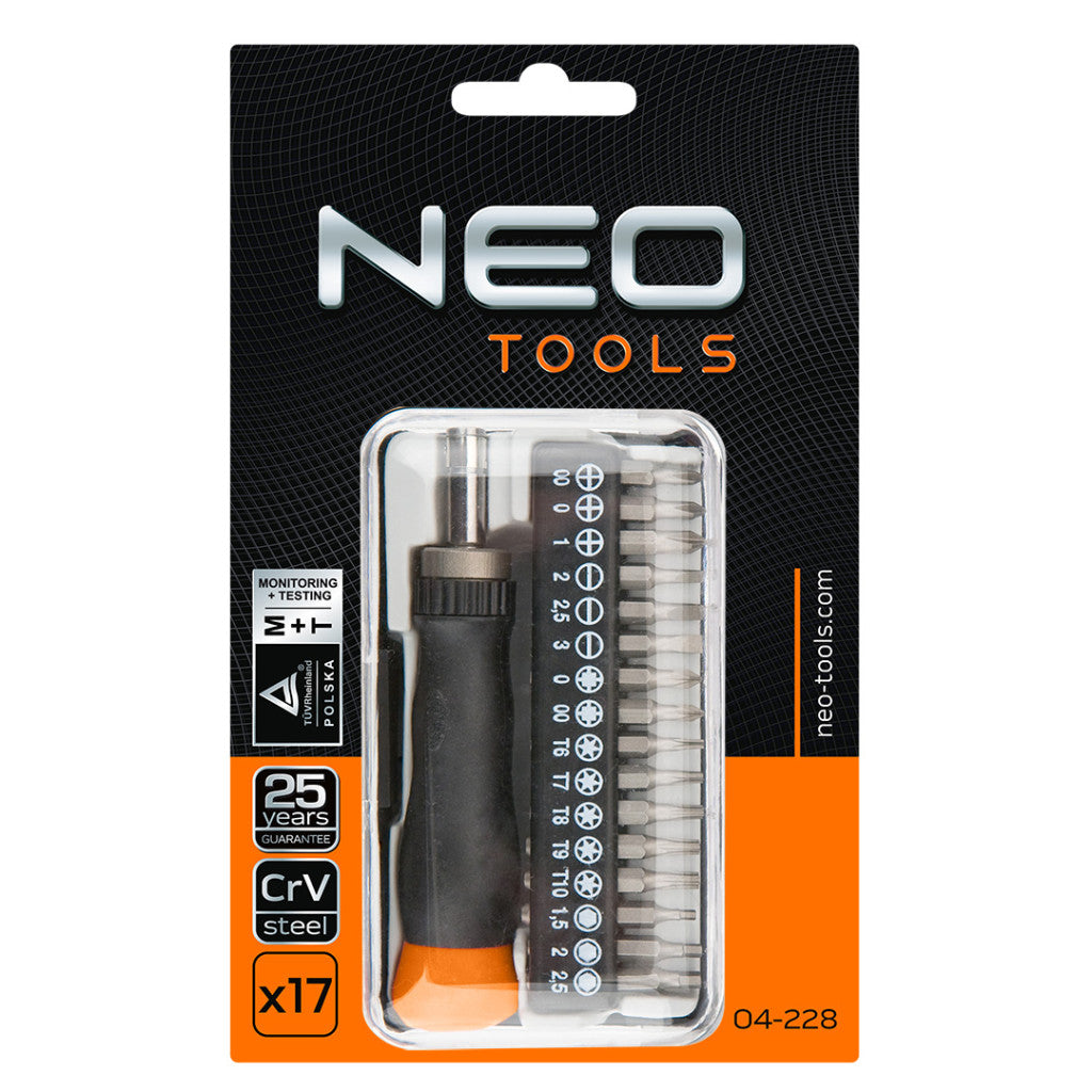 NEO TOOLS Bitfejes MŰSZERÉSZ, PRECÍZIÓS Csavarhúzó készlet 17db 25 év garanciával 04-228
