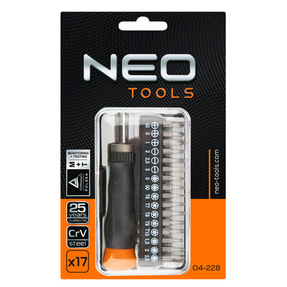 NEO TOOLS Bitfejes MŰSZERÉSZ, PRECÍZIÓS Csavarhúzó készlet 17db 25 év garanciával 04-228
