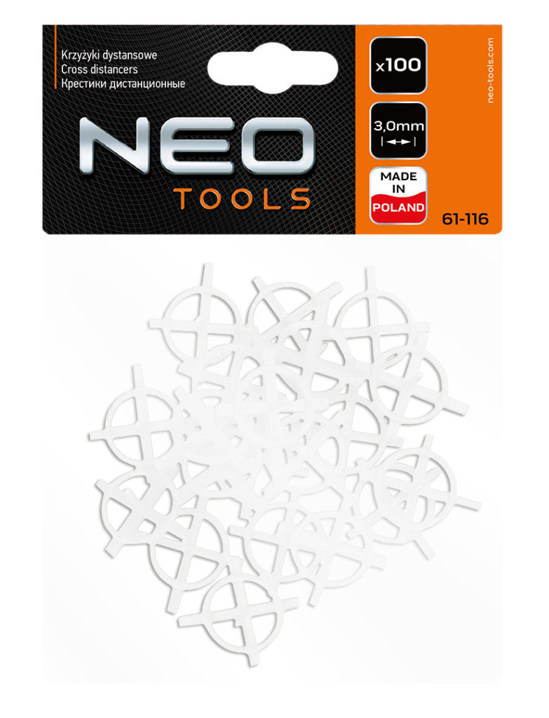 NEO TOOLS Hézagoló-, fugakereszt körmerevítéssel 3,0mm, 100db 61-116