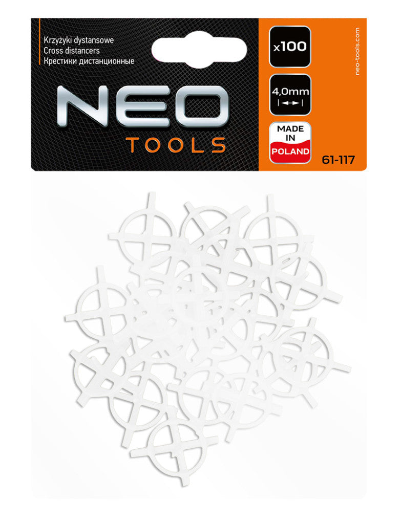 NEO TOOLS Hézagoló-, fugakereszt körmerevítéssel 4,0mm, 100db 61-117