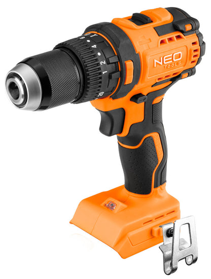 NEO TOOLS Akkus szénkefementes fúró, csavarozó, ütvefúró, Energy+, 18V Kompakt méret, 13mm fém tokmány, akku nélkül 3 év garanciával 04-619
