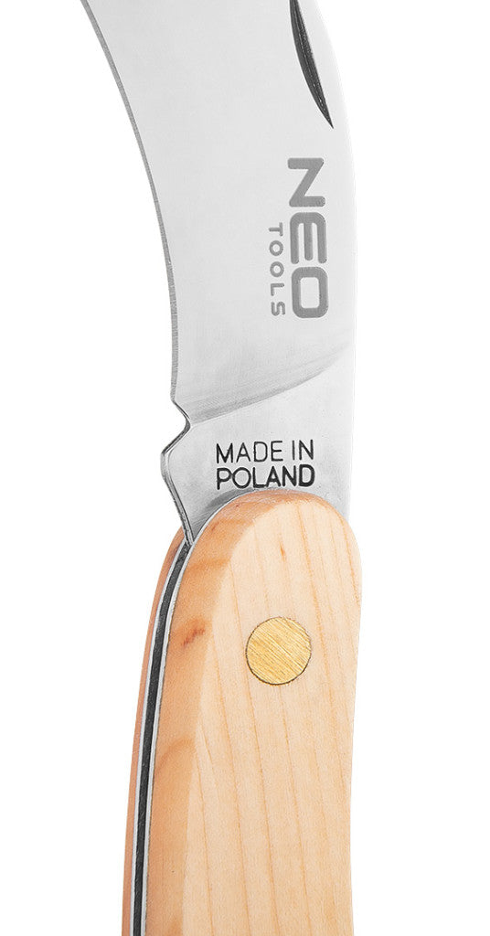 NEO TOOLS Összecsukható hajlított pengés kés fa nyéllel 63-016