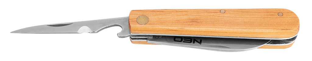NEO TOOLS Összecsukható dupla pengés kés fa nyéllel 63-017