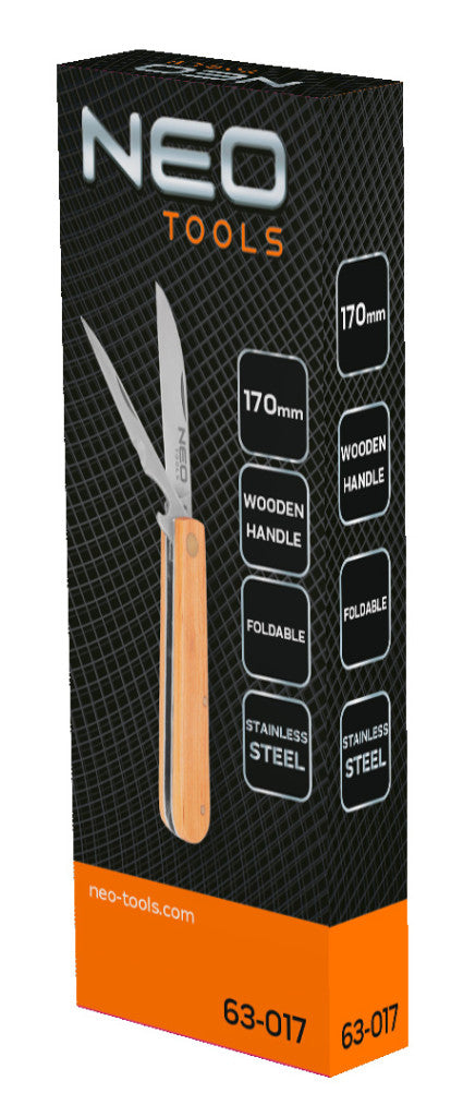 NEO TOOLS Összecsukható dupla pengés kés fa nyéllel 63-017