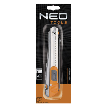 NEO TOOLS Törhető pengés kés 18mm, fém vezetősín 63-021