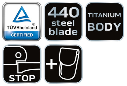 NEO TOOLS Összecsukható kés, titanium, 16,7cm, penge: 7cm, súly 60 g, összecsukott 105mm 63-025