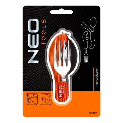 NEO TOOLS Tábori kemping zsebkés, 10cm, evőeszköz funkció, alumínium 63-027