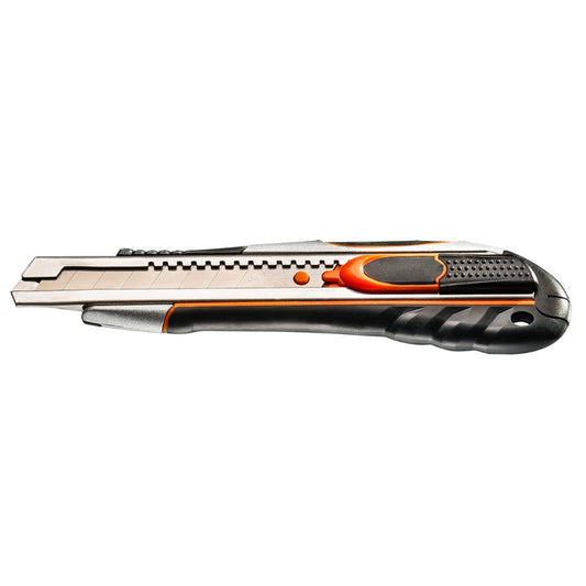 NEO TOOLS Törhető pengés kés 18mm, autómata penge rejtés, fém vezetősín 63-050