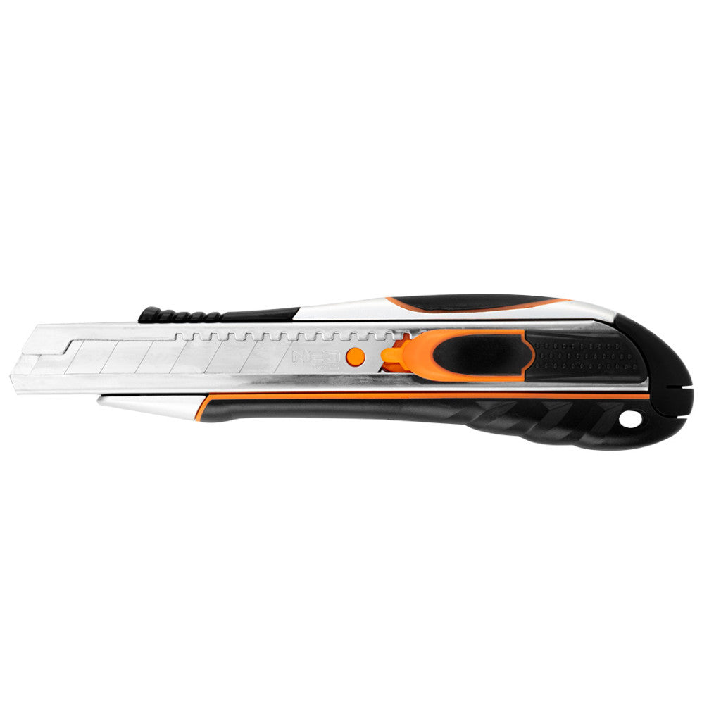 NEO TOOLS Törhető pengés kés 18mm, autómata penge rejtés, fém vezetősín 63-050