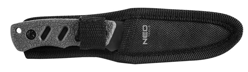 NEO TOOLS Túlélőkés, full-tang, 16.5cm, rozsdamentes acél, gumírozott markolat, penge: 9.4cm 63-106