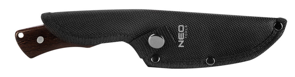 NEO TOOLS Túlélőkés, full-tang, 23cm, rozsdamentes acél, fa markolat, penge: 12cm 63-111
