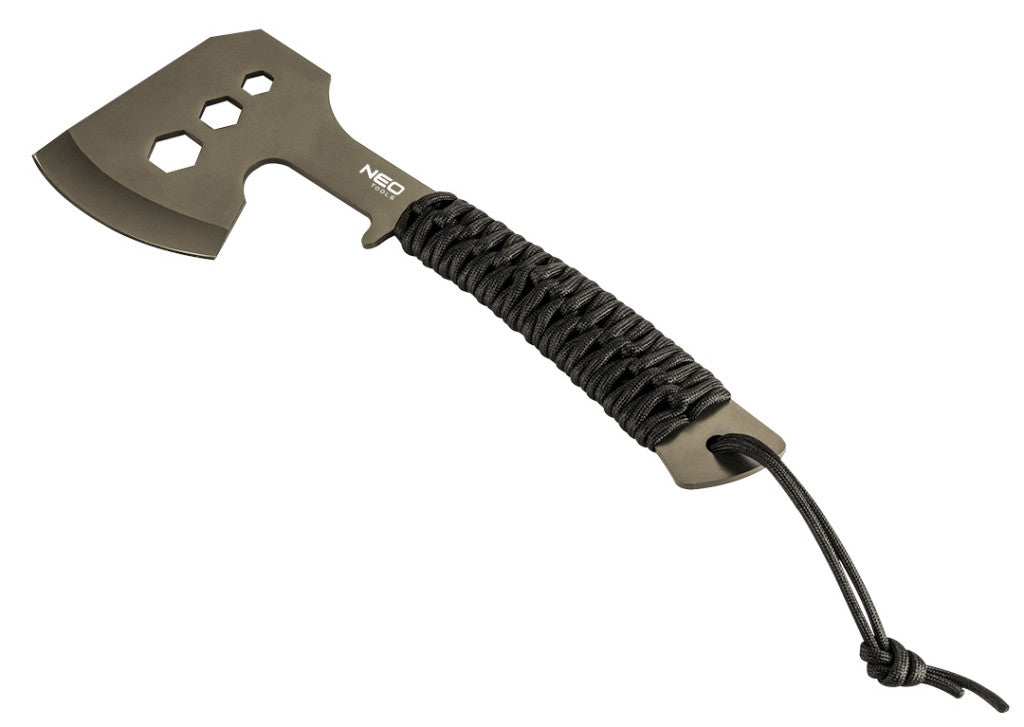 NEO TOOLS Multifunkciós balta, rozsdamentes acél, teljes hossz 26cm, penge: 8cm, Paracord markolat, csavarkulcs funkció 63-118