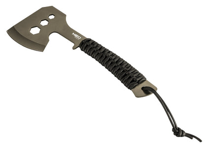 NEO TOOLS Multifunkciós balta, rozsdamentes acél, teljes hossz 26cm, penge: 8cm, Paracord markolat, csavarkulcs funkció 63-118