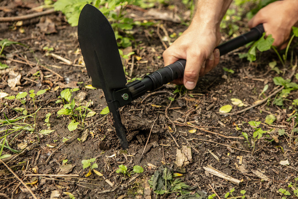 NEO TOOLS Multifunkciós túlélő tábori ásó, 63cm, ásó, fűrész, csákány, palacknyitó, kovakő, kés, üvegtörő, síp 63-122