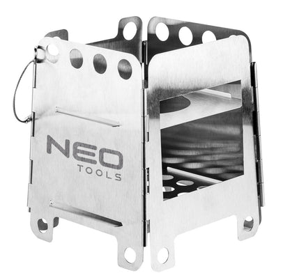 NEO TOOLS Kemping tűzhely, összecsukható, rozsdamentes acél, 16*11.5/12.8cm, súly 369g, szövet tokkal 63-126