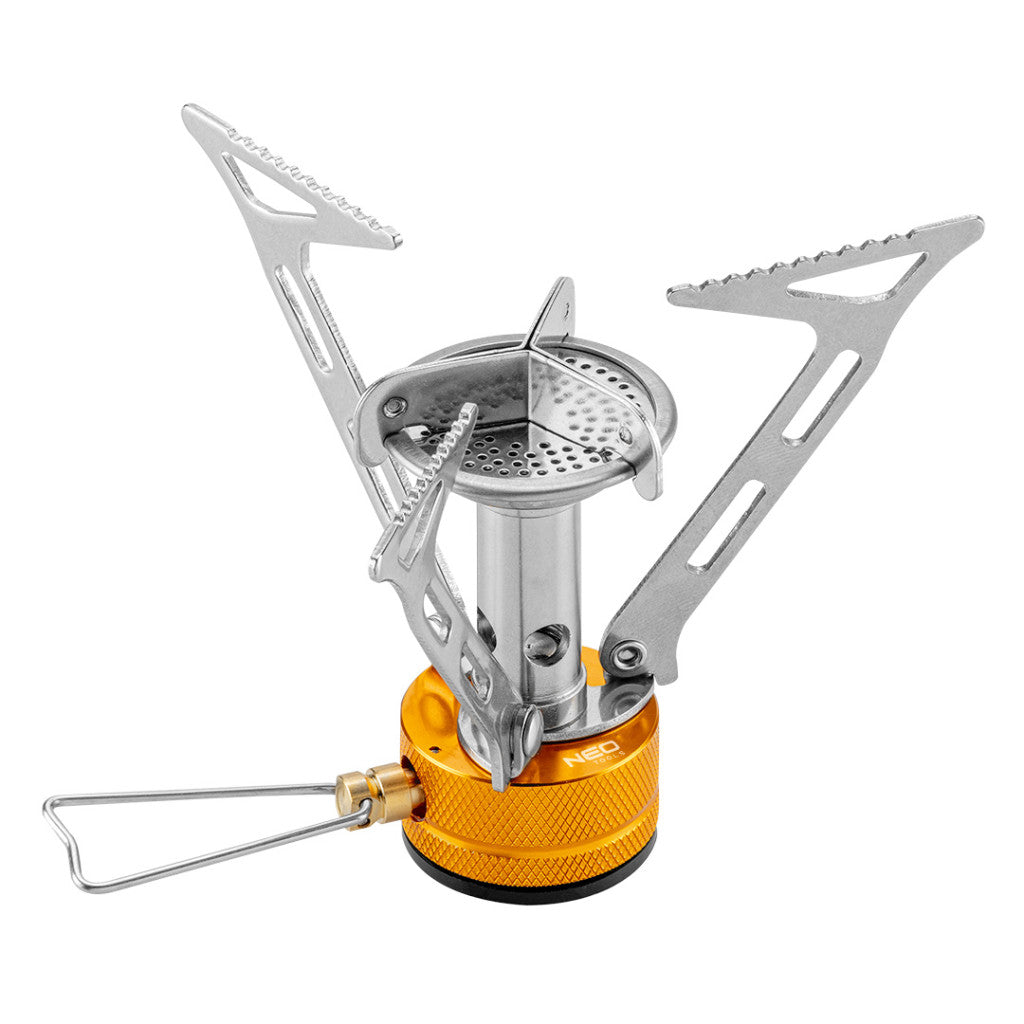 NEO TOOLS Kemping gázégő, EN417 szerinti, 123x80mm, maxedényátmérő 200mm, súly 103g, 3000W teljesítmény, rozsdamentes acél 63-128
