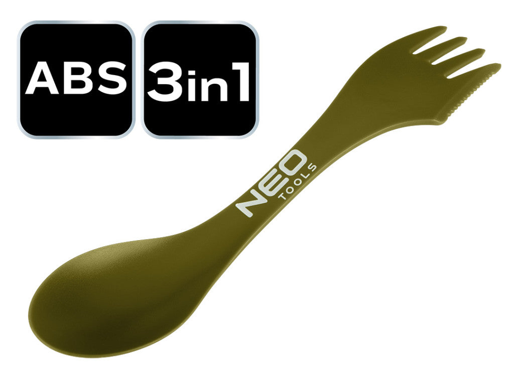 NEO TOOLS Kemping evőeszköz, 3 az 1 ben, ABS műanyag 63-168