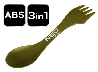 NEO TOOLS Kemping evőeszköz, 3 az 1 ben, ABS műanyag 63-168