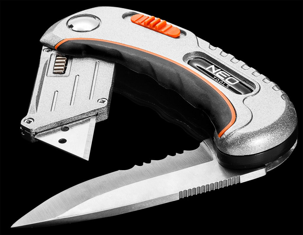 NEO TOOLS Trapézpengés összecsukható sniccer + kés, 5 pengével 63-710
