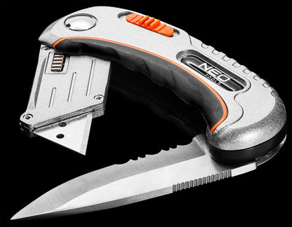 NEO TOOLS Trapézpengés összecsukható sniccer + kés, 5 pengével 63-710