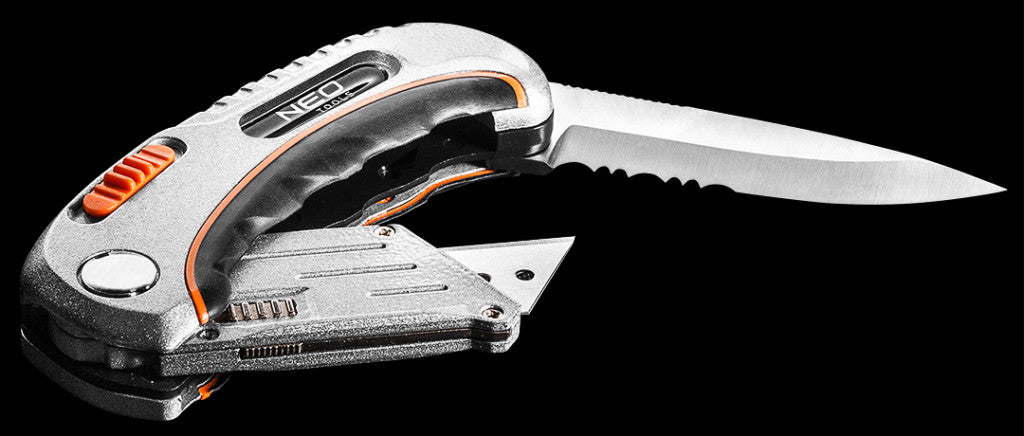 NEO TOOLS Trapézpengés összecsukható sniccer + kés, 5 pengével 63-710