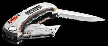 NEO TOOLS Trapézpengés összecsukható sniccer + kés, 5 pengével 63-710
