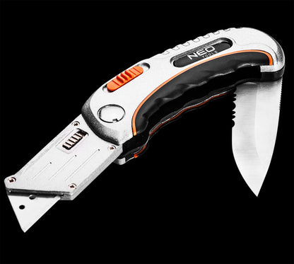 NEO TOOLS Trapézpengés összecsukható sniccer + kés, 5 pengével 63-710