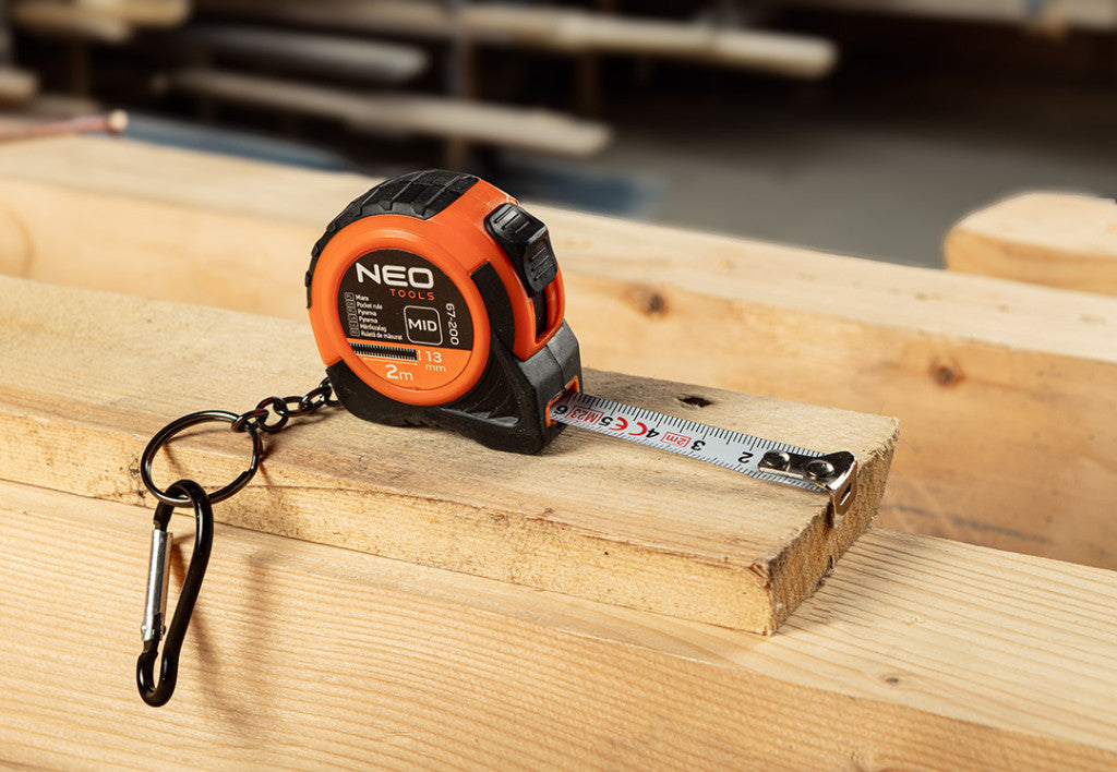 NEO TOOLS Mini mérőszalag, 2 m x 13 mm, Rendelési egység: 24db 67-200