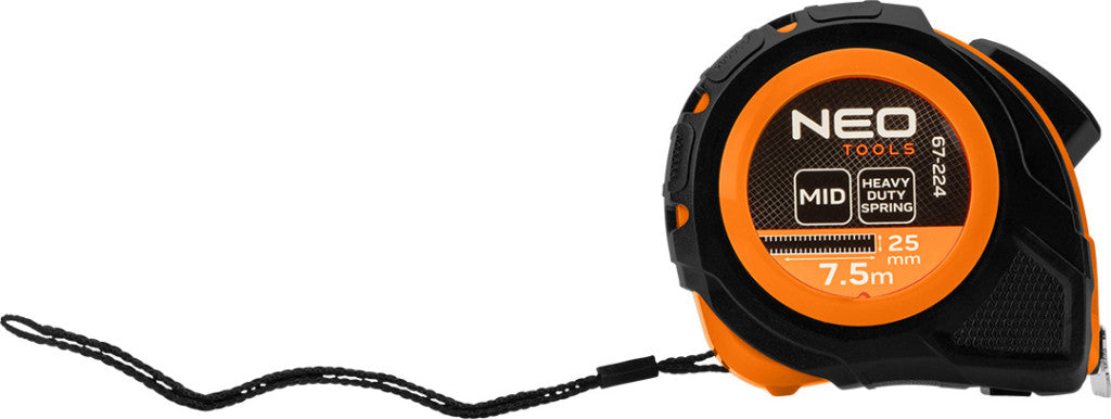 NEO TOOLS Mérőszalag 7,5 m/25 mm, acél, autostop + rögzítő 67-224